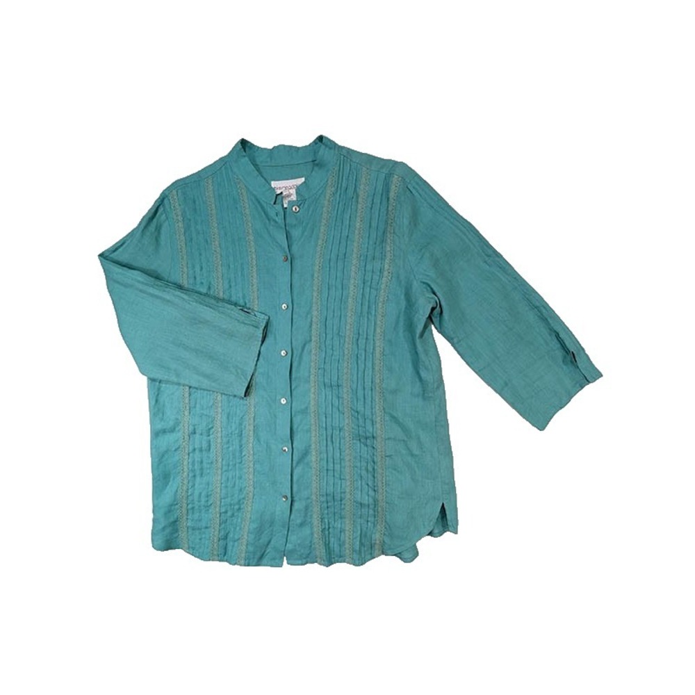 Bloomingdale's Linen Blouse Womens L Lagenlook Coastal Cottagecore Resort Summer